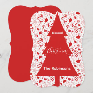 Blessed Christmas Red Christmas Tree Doodle Art Holiday Card