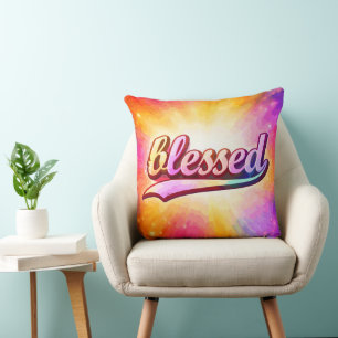 Blessed Colourful Typography Inspirational Cushion