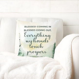 Blessed Coming In &Going out, Green Watercolor Cushion