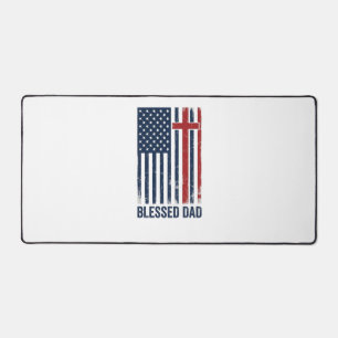 Blessed Dad Christian Flag Cross Vintage Shirt Des Desk Mat