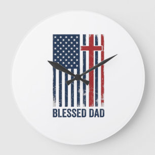 Blessed Dad Christian Flag Cross Vintage Shirt Des Large Clock