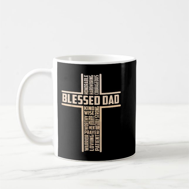 Blessed Dad Fathers Day Cross Christian Papa Pop H Coffee Mug (Left)