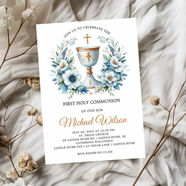 Blessed Day First Holy Communion Floral Invitation (Creator Uploaded)