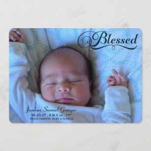 Blessed Double Sided Photo Boy Birth Announcement