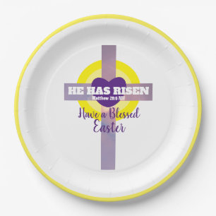 Blessed Easter Cross Bible Verse Resurrection Pape Paper Plate