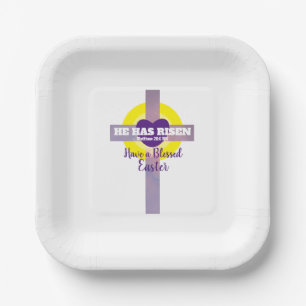 Blessed Easter Cross Bible Verse Resurrection Paper Plate