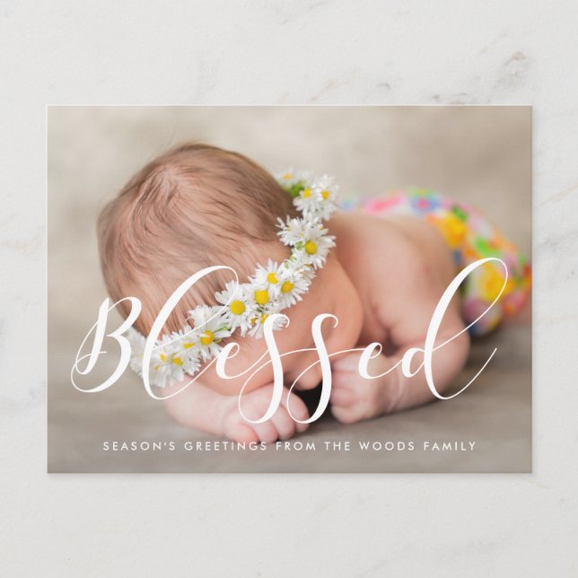 Blessed Elegant calligraphy photo holiday Postcard (Front)