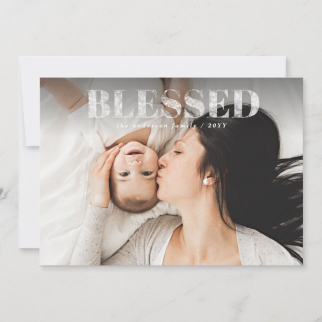 Blessed elegant christmas one photo holiday card (Front)