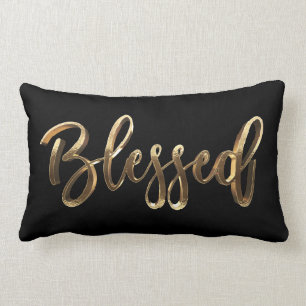 Blessed Elegant Gold Script Modern Christmas Lumbar Cushion