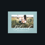 Blessed elegant stylish photo family canvas print<br><div class="desc">Blessed elegant stylish photo family design. Duck egg blue background colour can be customised.</div>