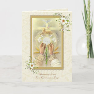 Blessed Eucharist First Holy Communion cross/lamb Card