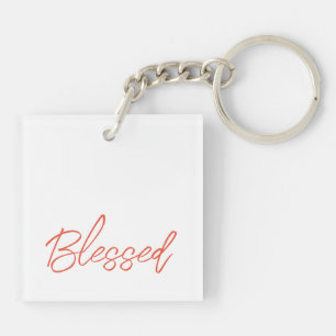 Blessed Faith Grace Thankful Orange Minimalist Key Ring