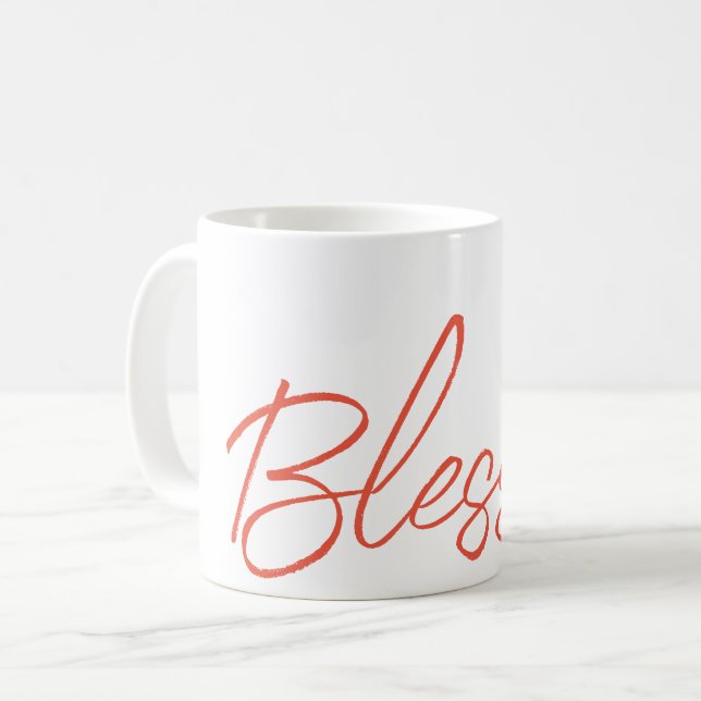 Blessed Faith Text Orange White Thankful Grateful Coffee Mug (Front Left)