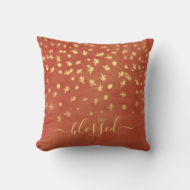 Blessed Fall Autumn Gold Leaves Cushion (Front)