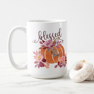 Blessed - Fall Pumpkin with Pink Flowers Coffee Mug