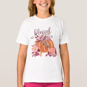 Blessed - Fall Pumpkin with Pink Flowers T-Shirt