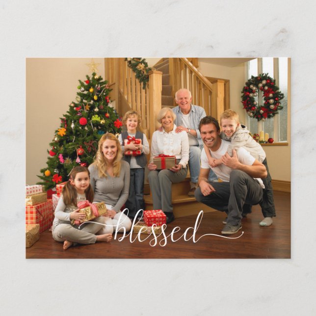 Blessed Family Photo Christmas Postcard (Front)