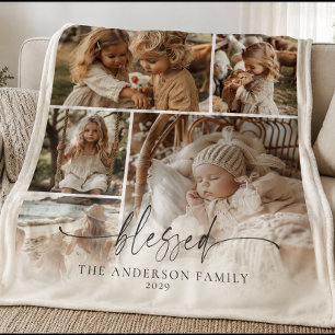 Blessed Family Photo Collage Keepsake Fleece Blanket