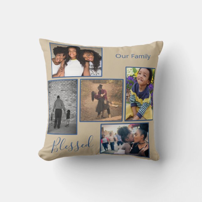 Blessed Family Photo Collage Personalised Cushion (Front)