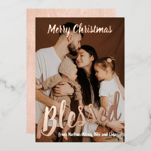 Blessed Family Photo Real Foil Holiday Card