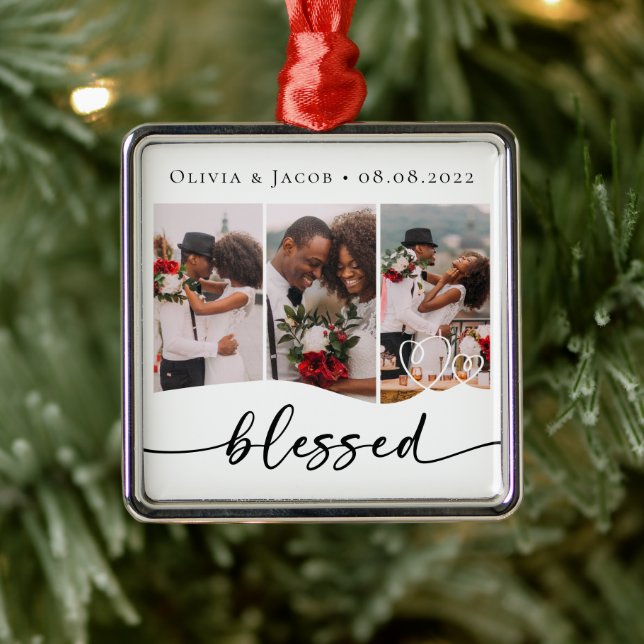 Blessed First Christmas Wedding Photo Metal Tree Decoration (Tree)