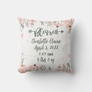 Blessed Floral Birth Stats Cushion