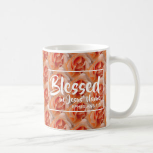 BLESSED   Floral   Coral Rose   Scripture Coffee Mug