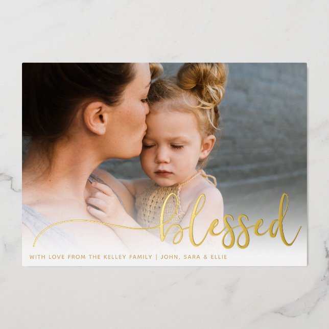 Blessed, Full Landscape Photo Gold Foil Holiday Card (Front)