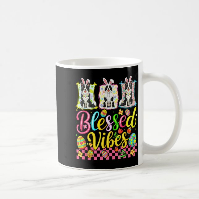 Blessed funny vibes easter three cute bunny border coffee mug (Right)