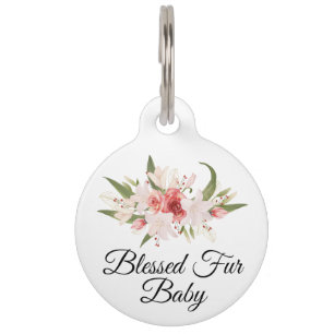 Blessed Fur Baby with Watercolor Floral Design Pet Tag