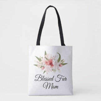 Blessed Fur Mum with Watercolor Floral Design Tote Bag
