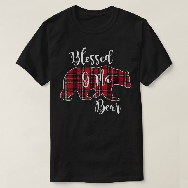 Blessed G-Ma Bear Red Tartan Plaid Grandma Gift  T-Shirt (Design Front)