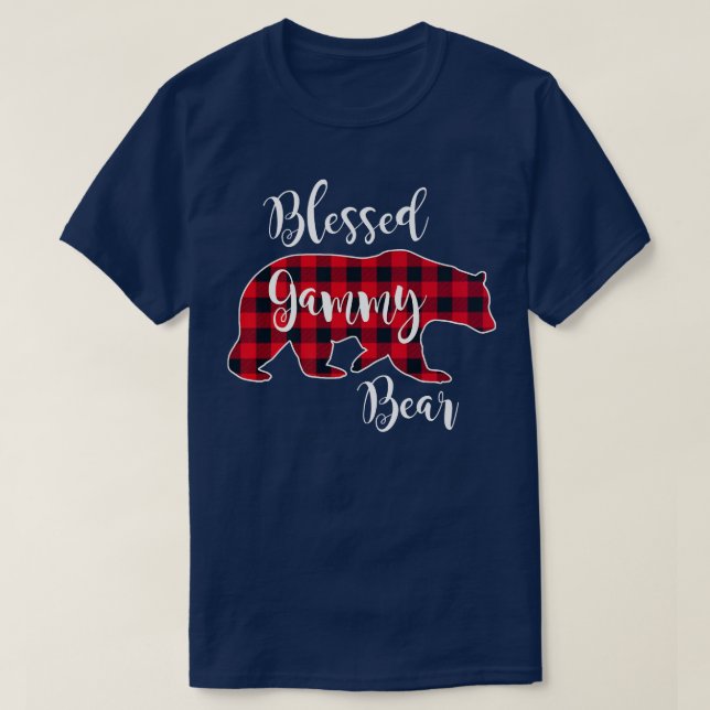 Blessed Gammy Bear Red Buffalo Check Plaid Fun Gra T-Shirt (Design Front)
