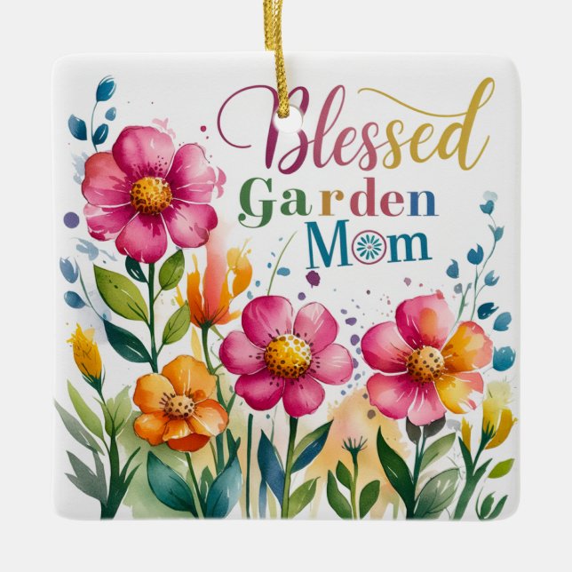 Blessed Garden Mum beautifully designed Ceramic Ornament (Front)