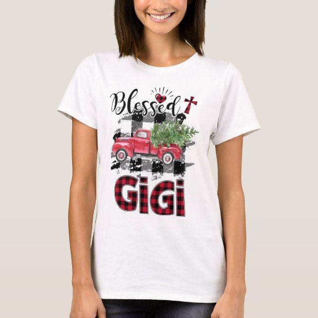 Blessed Gigi Red-plaid Christmas T-Shirt (Front)