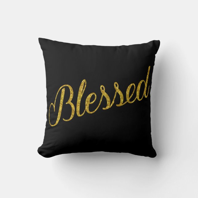 Blessed Gold Faux Glitter Metallic Sequins Cushion (Front)