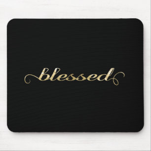 Blessed, Gold Foil-Look Inspirational Grateful Mouse Mat