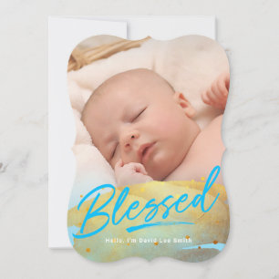 "Blessed" Gold Foil Photo Birth Announcement