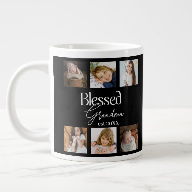 Blessed Grandma est Date with 6 Photo Collage Large Coffee Mug (Left)