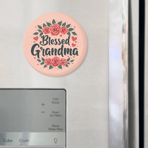 Blessed Grandma Floral Vintage Roses Typography Magnet