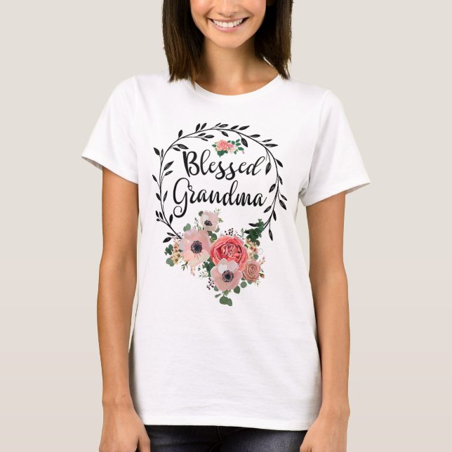 Blessed Grandma For Women Flower Decor Grandma T-Shirt (Front)
