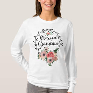 Blessed Grandma For Women Flower Decor Grandma T-Shirt