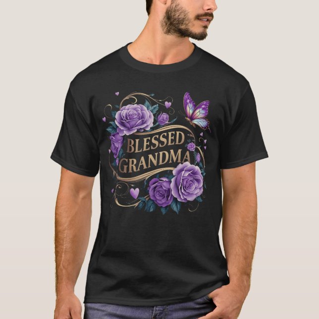 Blessed Grandma For Women Lavender Rose Butterfly  T-Shirt (Front)