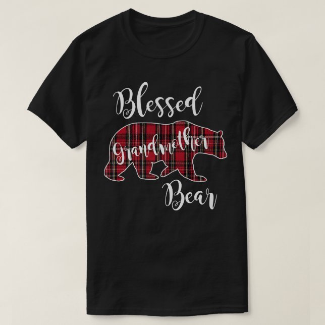Blessed Grandmother Bear Red Tartan Plaid Fun Gran T-Shirt (Design Front)