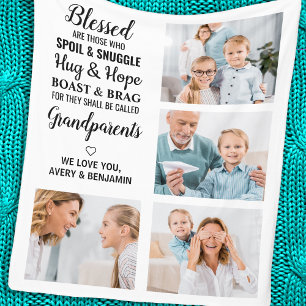 Blessed Grandparents 4 Photo Grandma Grandpa Fleece Blanket