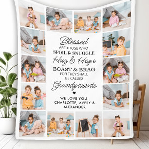 Blessed Grandparents Custom Modern Photo Collage Fleece Blanket