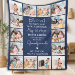 Blessed Grandparents Custom Navy Blue 14 Picture Fleece Blanket<br><div class="desc">Wrap your grandparents in warmth and cherished memories with our Custom Photo Collage Blanket. This simple yet elegant keepsake features a grid of nine precious photos that capture the love and joy shared with family. Perfect for showcasing moments with grandchildren and grandkids, this blanket is a heartfelt way to celebrate...</div>