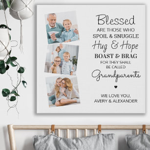 Blessed Grandparents Modern 3 Photo Collage Faux Canvas Print