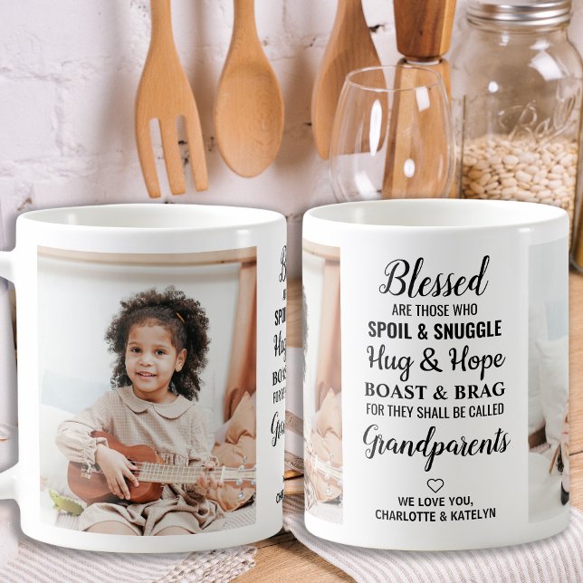 Blessed Grandparents Modern Personalised 2 Photo Coffee Mug (Creator Uploaded)