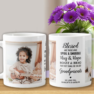 Blessed Grandparents Modern Personalised 2 Photo Large Coffee Mug